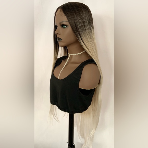 Long Gorgeous 36” Ombre Mocha Platinum Premium Fiber Lace Front Wig - Picture 7 of 8